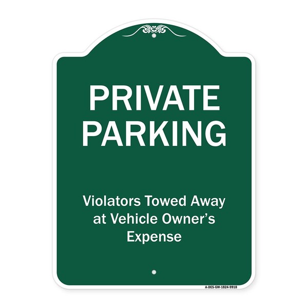 Signmission Private Parking Violators Towed Away Heavy-Gauge Aluminum Sign, 24" x 18", GW-1824-9918 A-DES-GW-1824-9918 - main